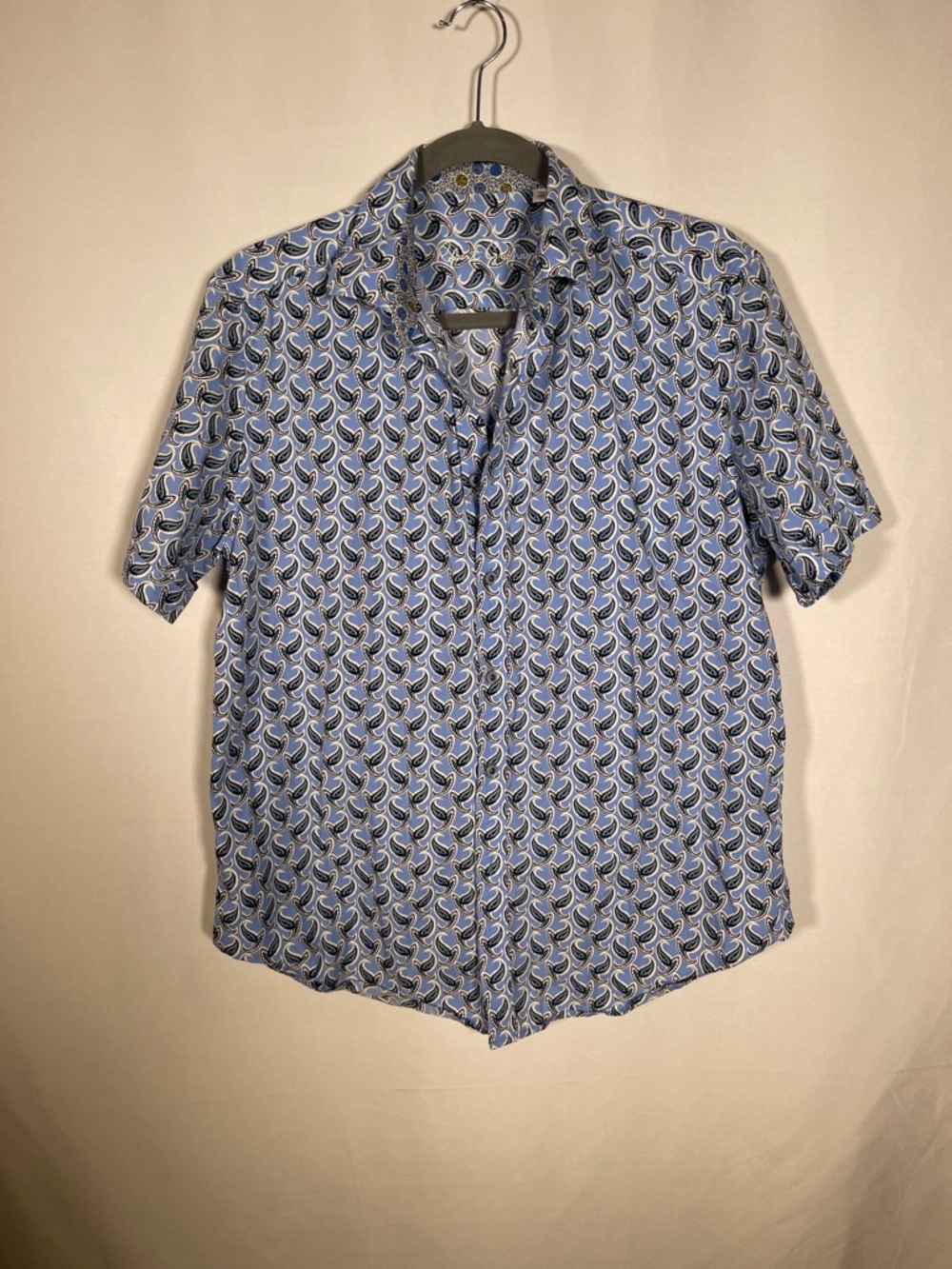ROBERT GRAHAM MENS BLUE PAISLEY SHORT SLEEVE BUTTON DOWN SHIRT MEDIUM